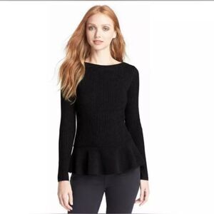 Tory Burch Ramona Pure Merino Wool Peplum Sweater in Black Size M